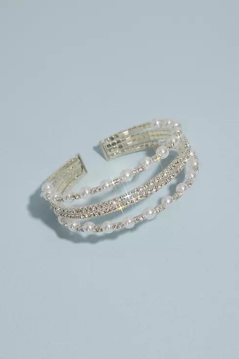Pearl and Rhinestone Stacked Cuff Bracelet Image 1
