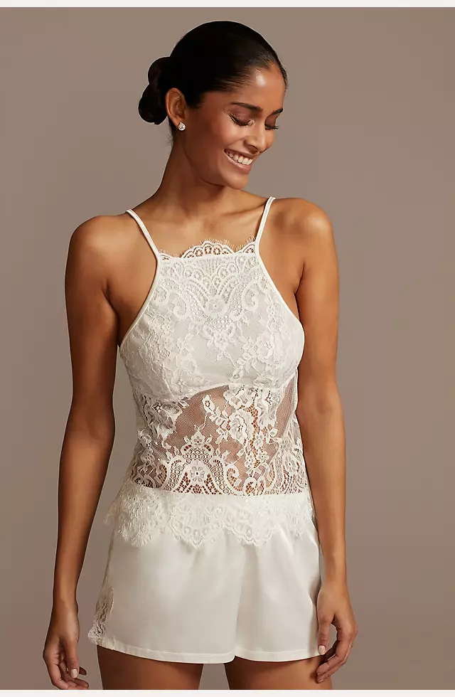 Satin and Lace Cami - White