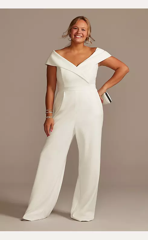 Cuffed Off-the-Shoulder Stretch Crepe Jumpsuit Image 1