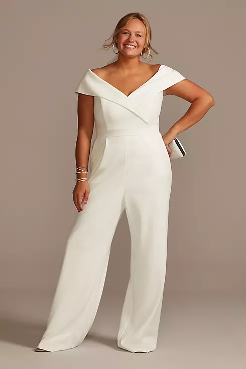 Cuffed Off-the-Shoulder Stretch Crepe Jumpsuit Image 1