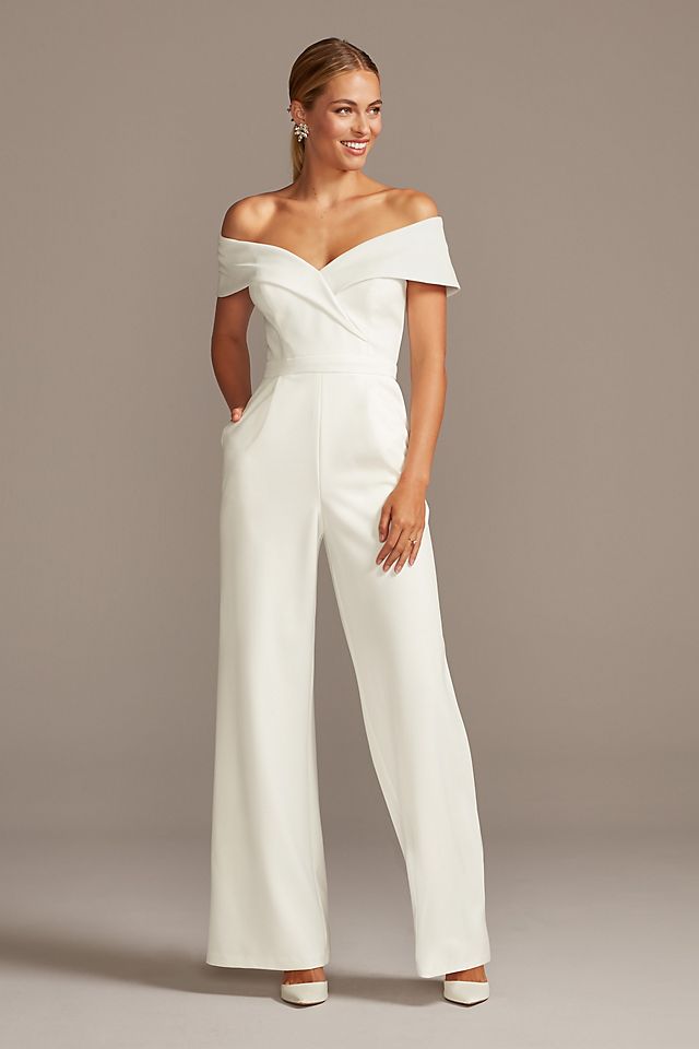 Passend Krachtig steeg Cuffed Off-the-Shoulder Stretch Crepe Jumpsuit | David's Bridal