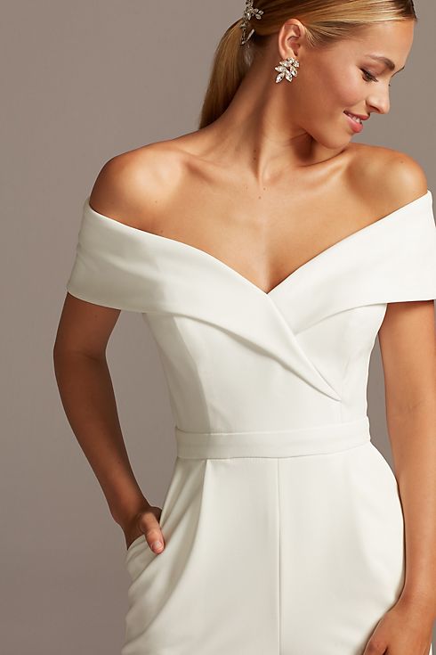 Cuffed Off-the-Shoulder Stretch Crepe Jumpsuit Image 3
