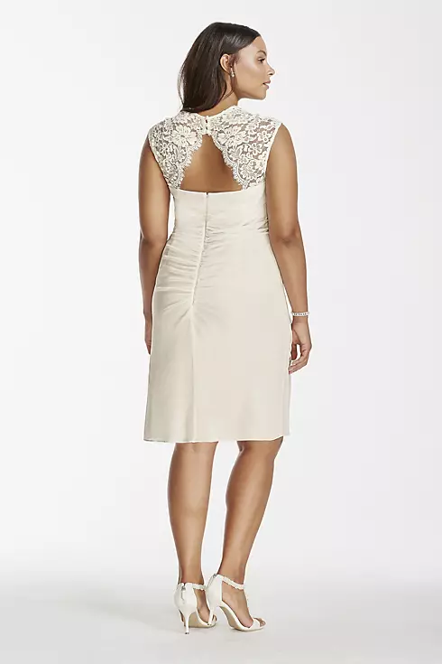 Short Mesh Wedding Dress with Lace Cap Sleeves Image 2