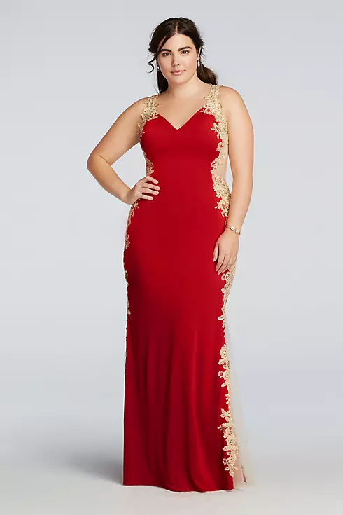 Sleeveless Illusion Jersey and Lace Prom Dress  Image 1