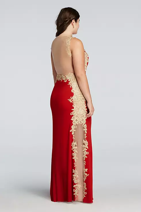 Sleeveless Illusion Jersey and Lace Prom Dress  Image 2