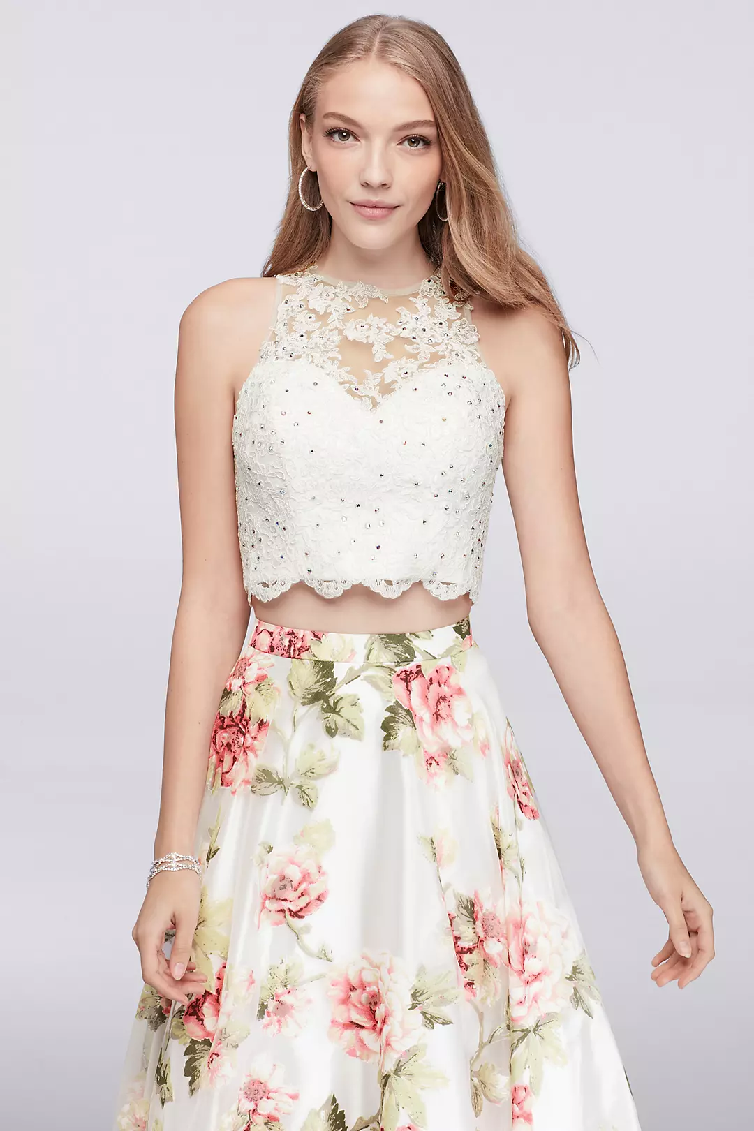 Scalloped Lace Top and Printed Organza Skirt Set Image 3