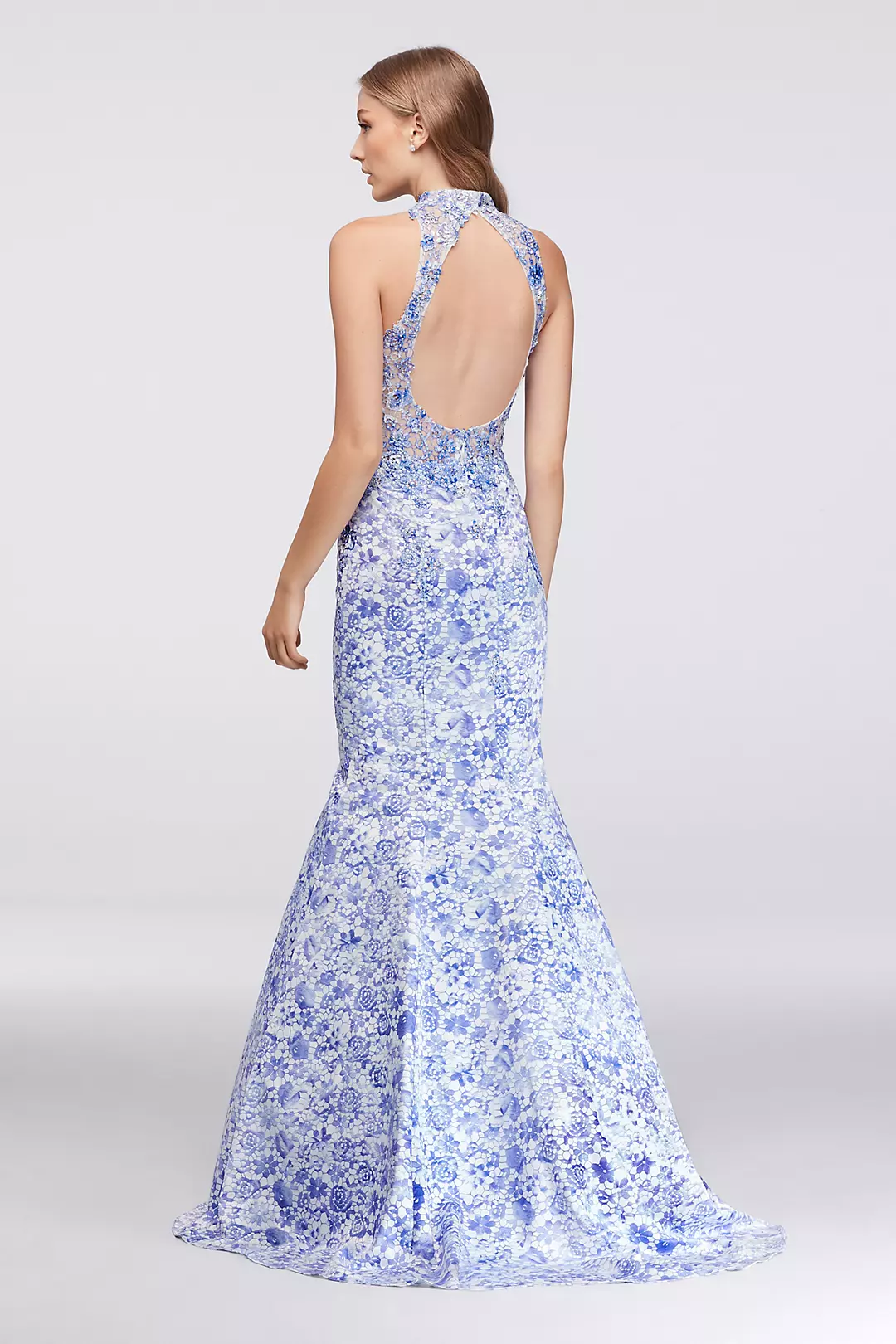 Lace-Print Mermaid Dress with Beaded Appliques Image 2