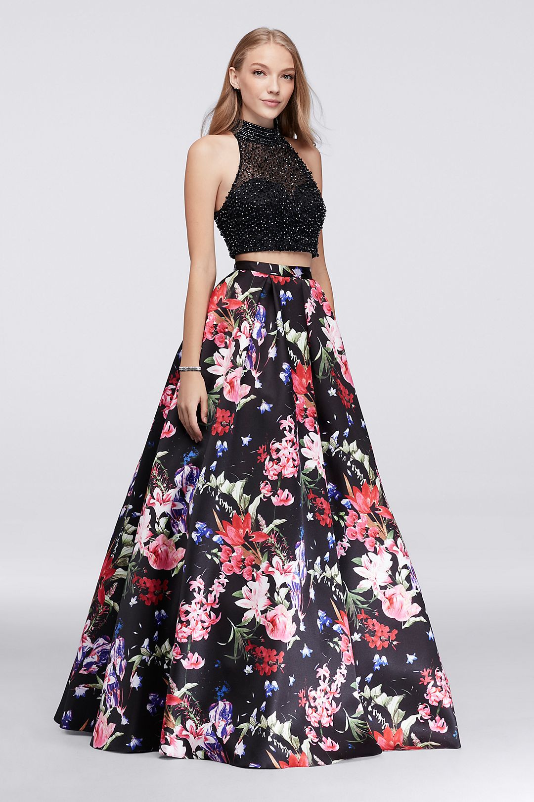 Beaded Top and Printed Ball Gown Skirt Set Image 1