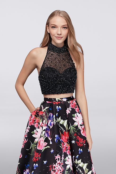 Beaded Top and Printed Ball Gown Skirt Set Image 3