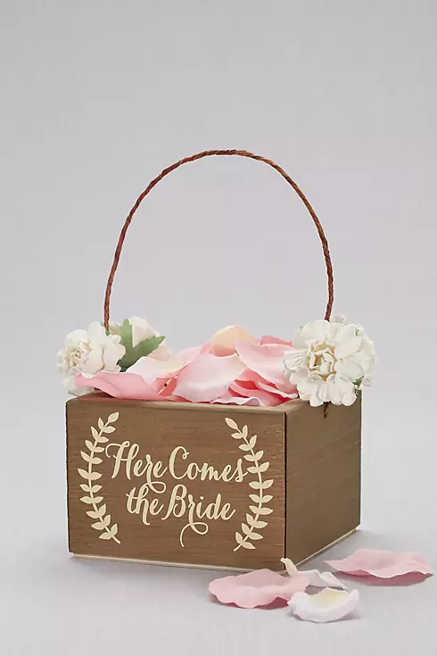 Here Comes the Bride Wooden Flower Girl Basket Image 1