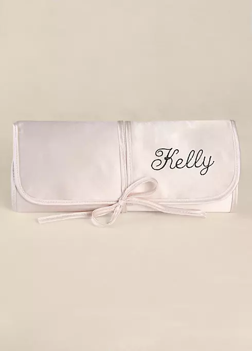 Personalized Embroidered Satin Jewelry Roll Image 1