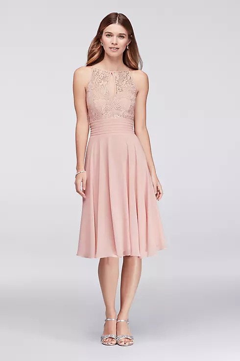 Lace Appliqued Illusion Short Bridesmaid Dress Image 1
