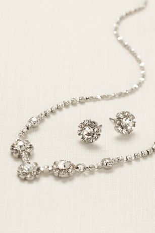 FG Rhinestone Flower Necklace and Earring Set | David's Bridal