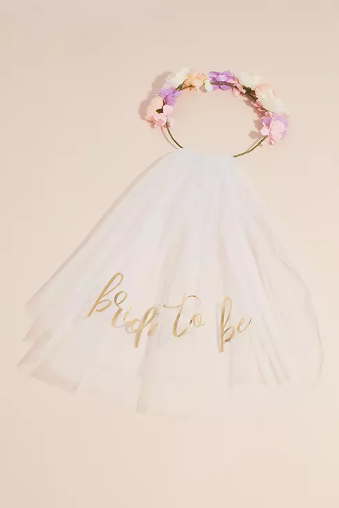 Bride to Be Faux Flower Crown with Veil Image 1