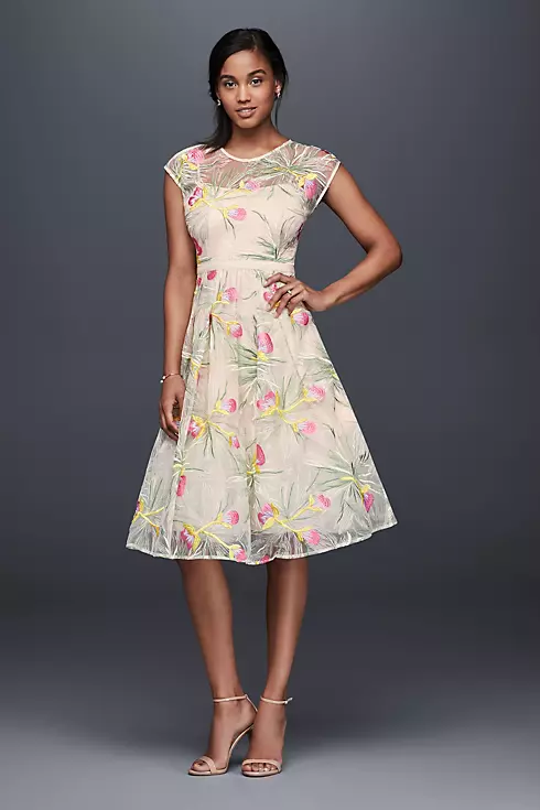 Embroidered Organza Fit-and-Flare Midi Dress Image 1