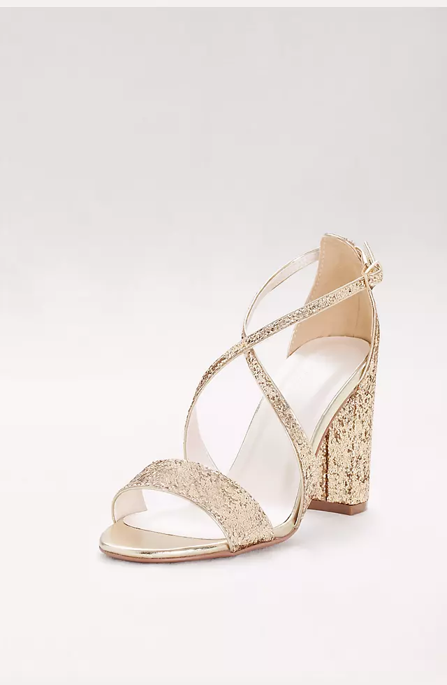 Crisscross Strap Block Heel Glitter Sandals  Image