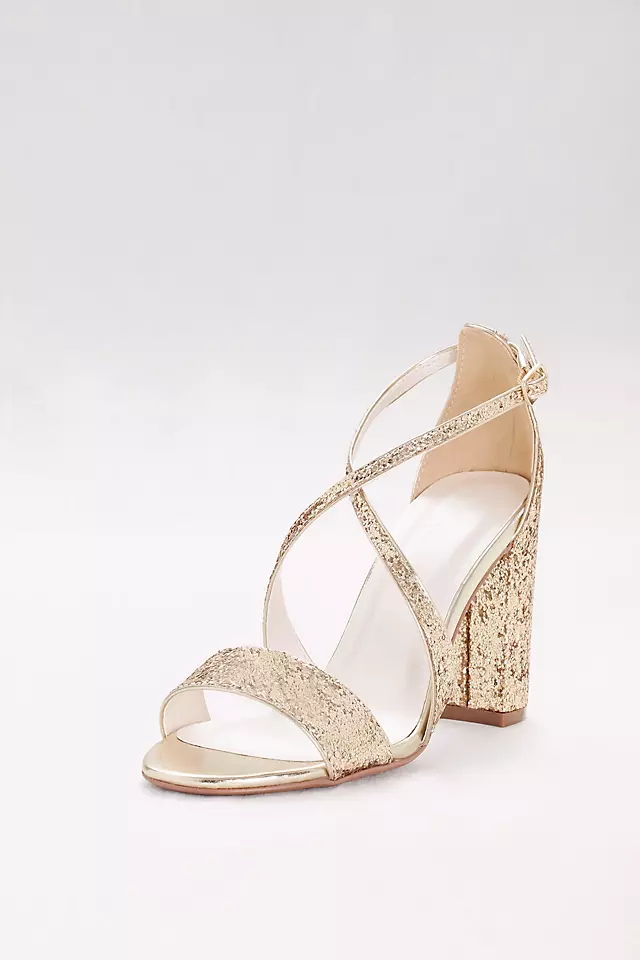 Crisscross Strap Block Heel Glitter Sandals  Image
