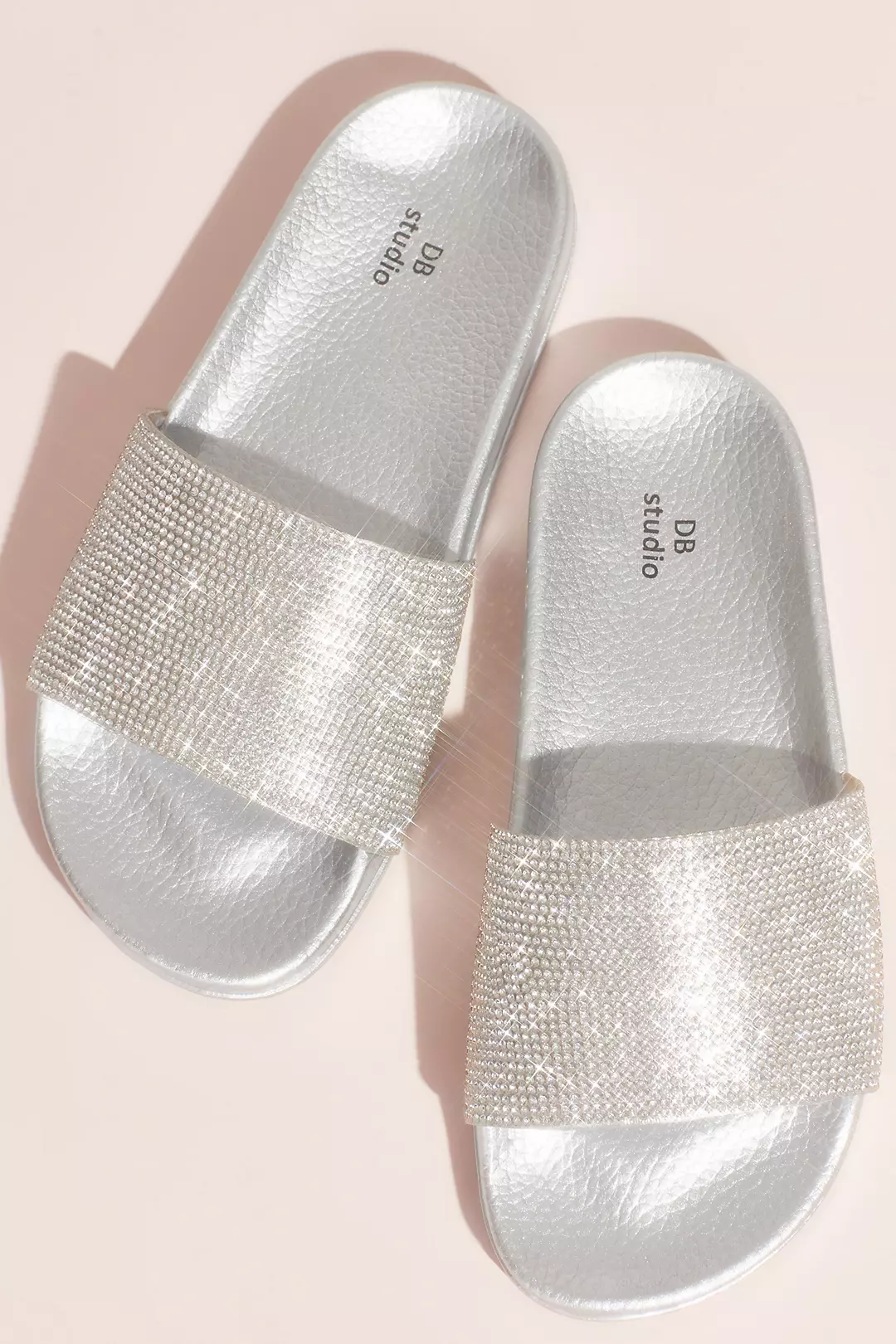 Metallic Crystal Slide Sandals with Footbed Image