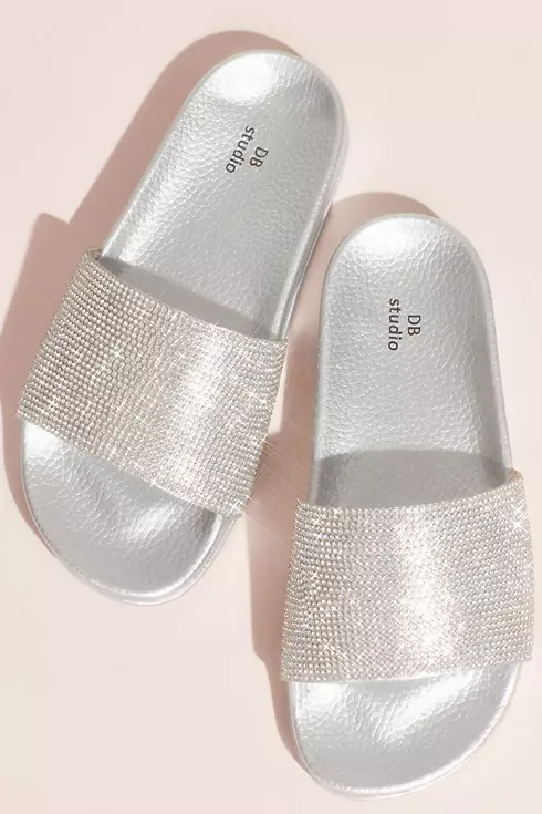 Metallic Crystal Slide Sandals with Footbed Image 1