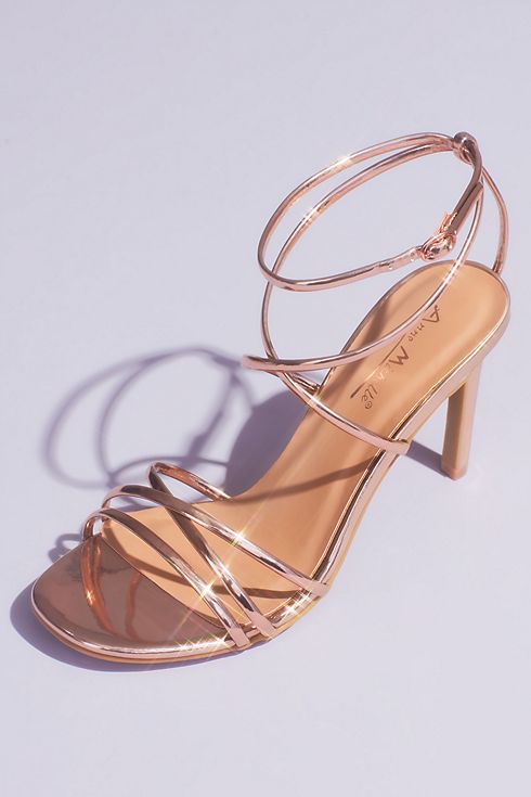 Chrome Metallic Heeled Sandals with Skinny Straps Image