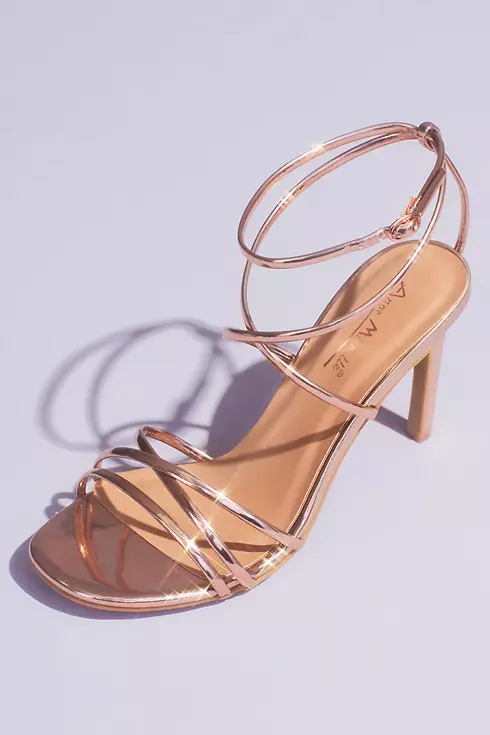 Chrome Metallic Heeled Sandals with Skinny Straps Image 1
