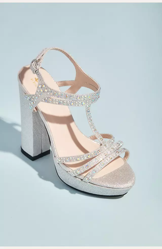 Platform Block Heel Sandals with Crystal T-Strap | David's Bridal