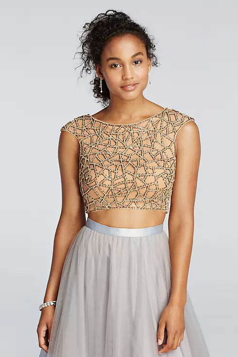 Two Piece Beaded Prom Crop Top with Tulle Skirt Image 3