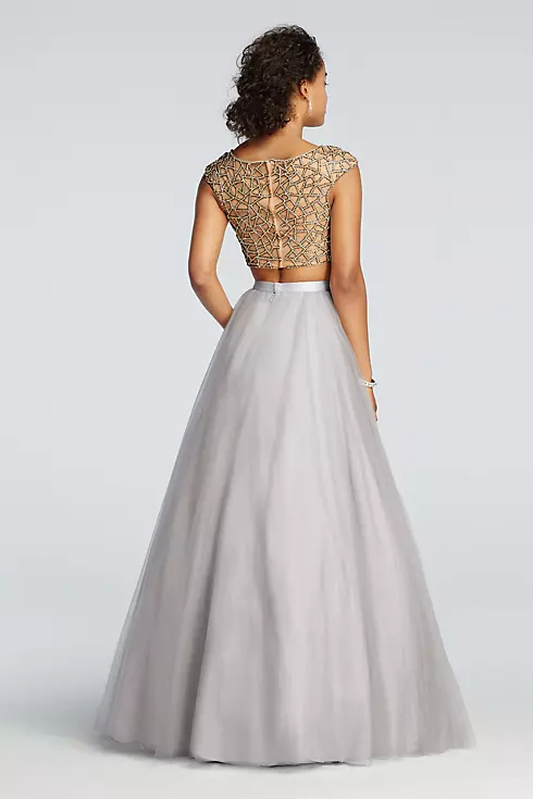 Two Piece Beaded Prom Crop Top with Tulle Skirt Image 2