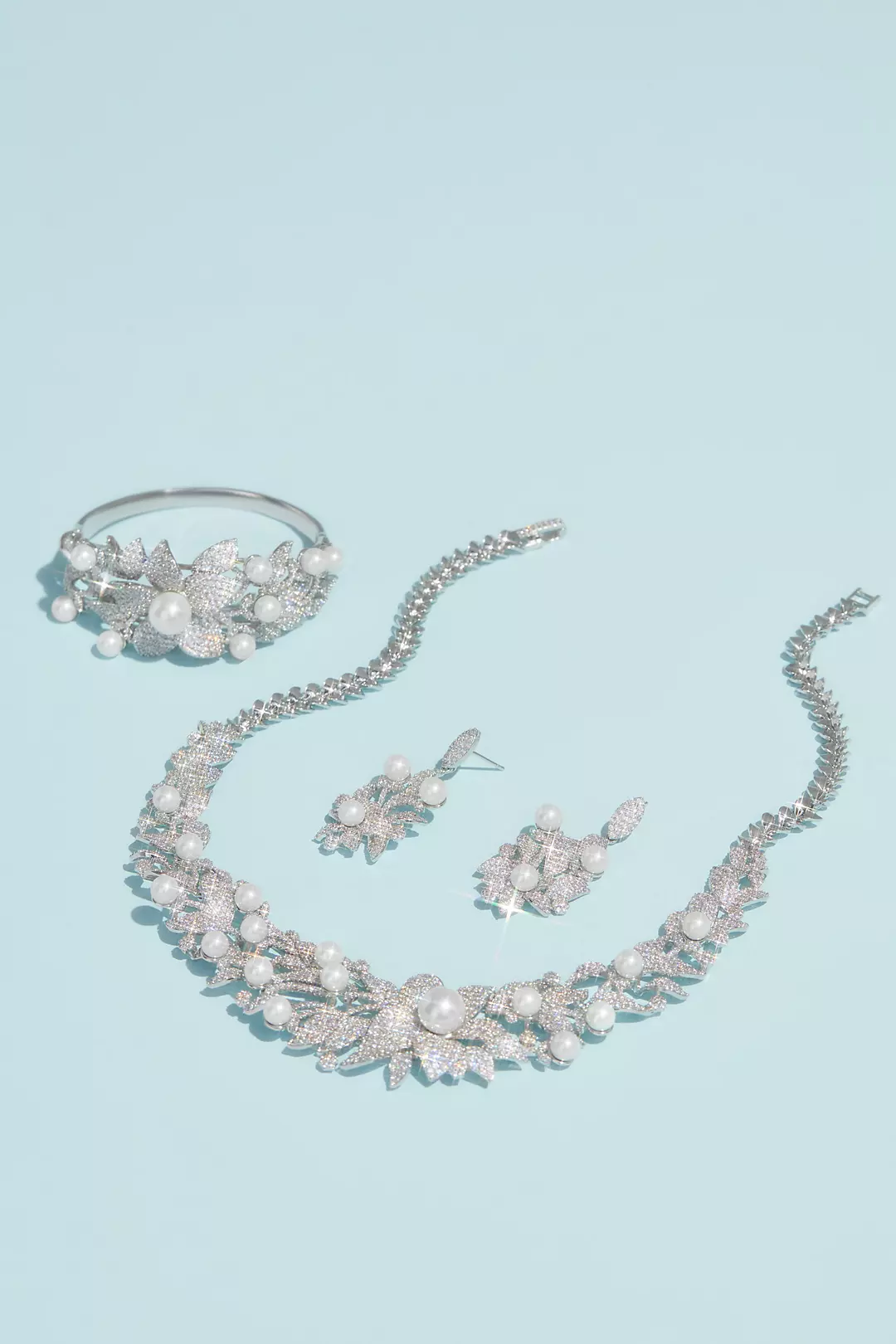 Crystal Floral Necklace with Pearl Embellishments Image 3