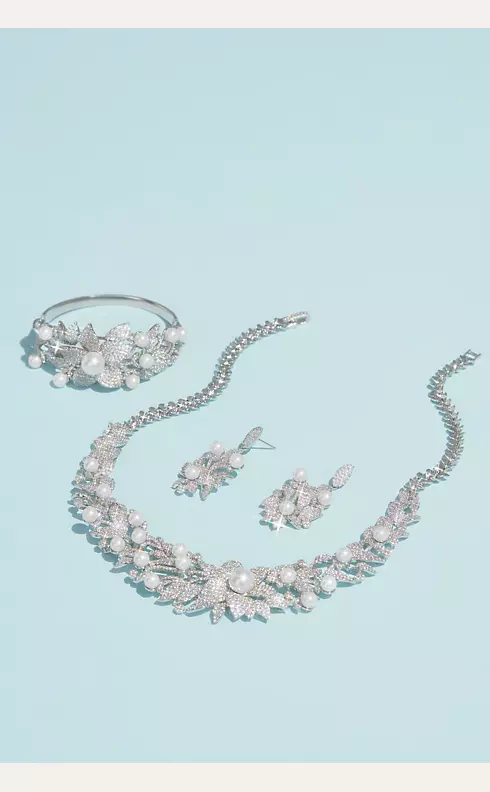Crystal Floral Necklace with Pearl Embellishments Image 3