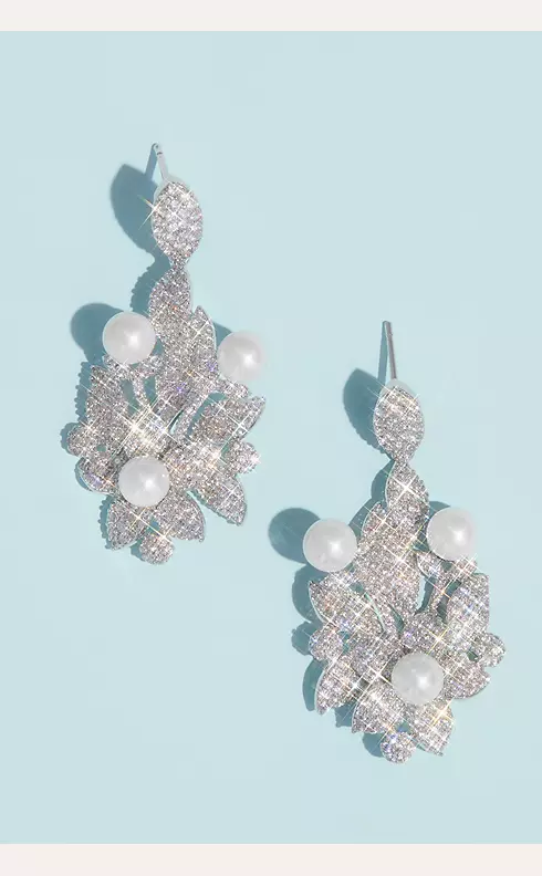 Crystal Floral Earrings with Pearl Embellishments Image 1
