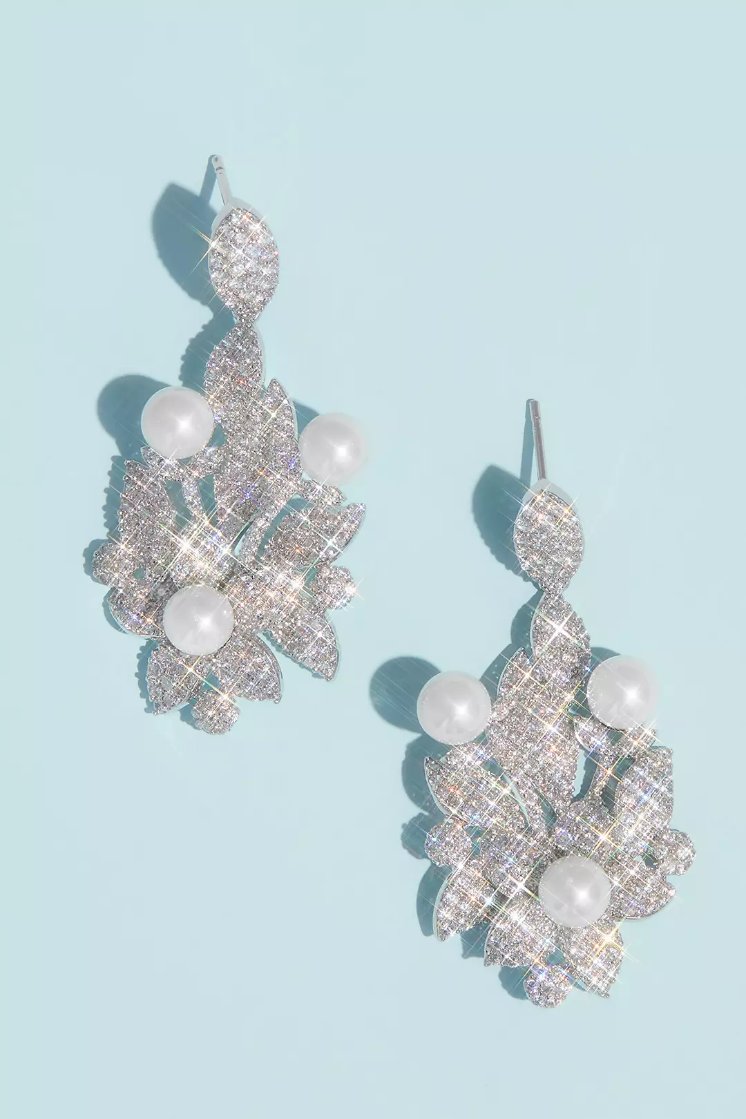 Crystal Floral Earrings with Pearl Embellishments Image