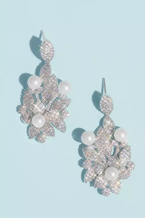 Crystal Floral Earrings with Pearl Embellishments Image 1