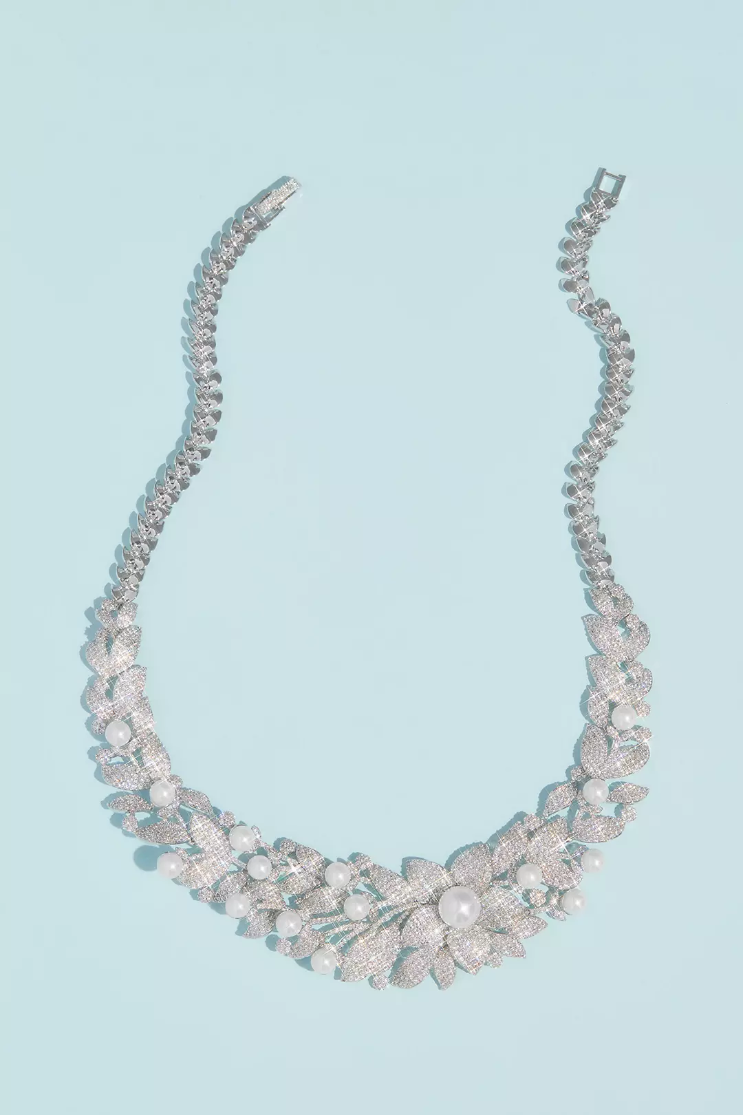 Crystal Floral Necklace with Pearl Embellishments Image