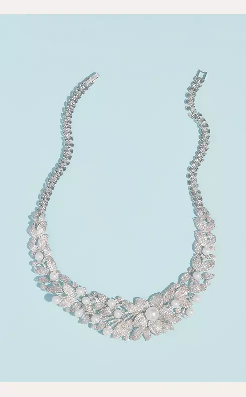 Crystal Floral Necklace with Pearl Embellishments Image 1