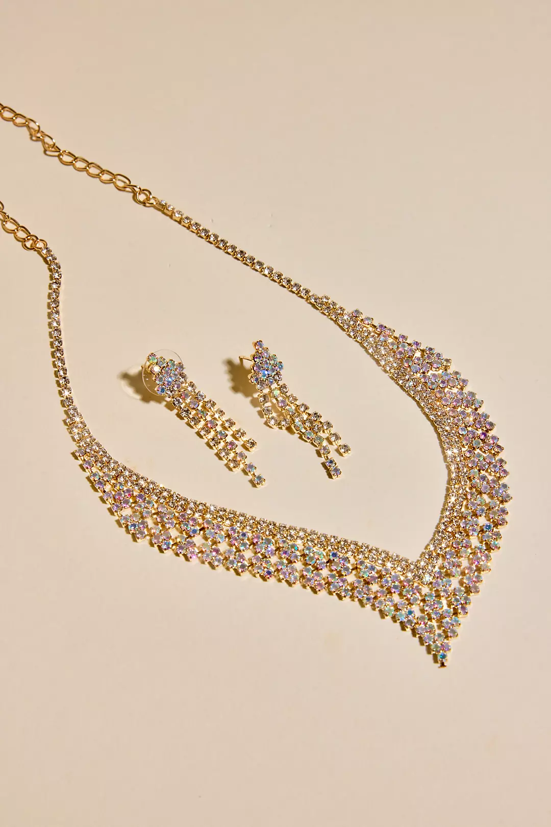Iridescent Rhinestone Collar Necklace and Earrings Image