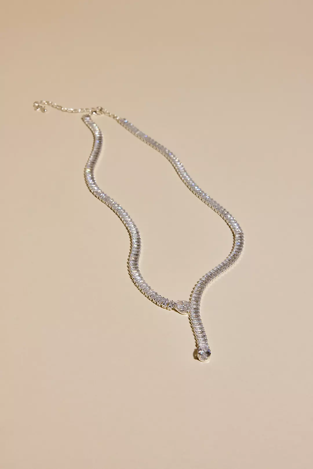 Cubic Zirconia Baguette Y-Necklace and Earrings | David's Bridal Cubic Zirconia Baguette Y-Necklace and Earrings | David's Bridal