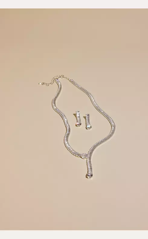 Cubic Zirconia Baguette Y-Necklace and Earrings Image 1