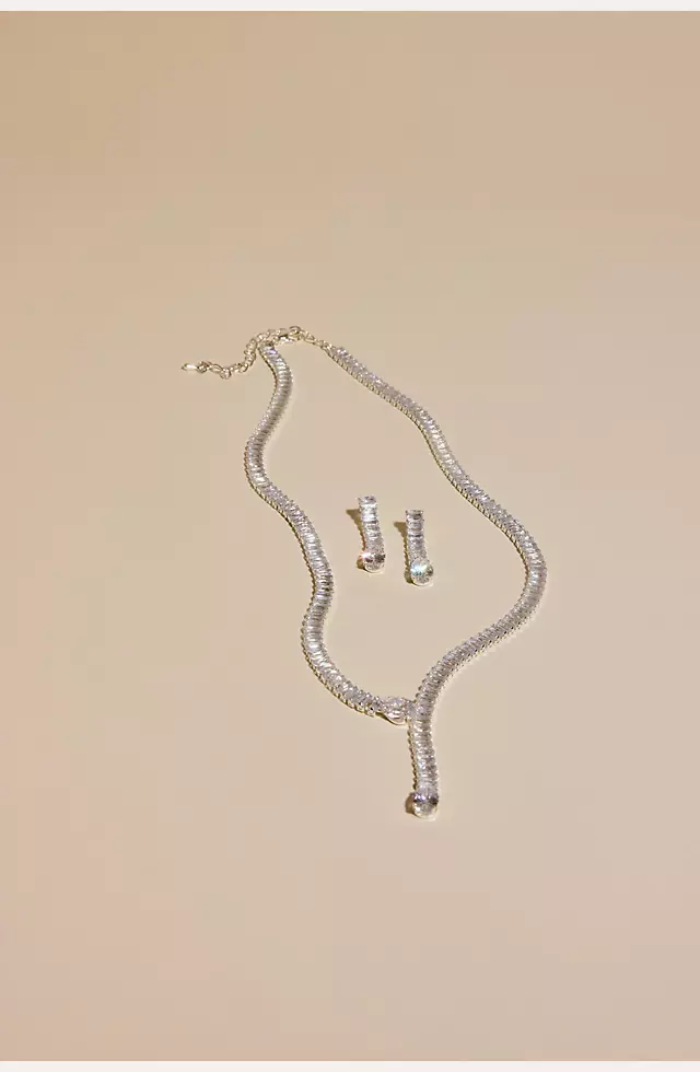 Cubic Zirconia Baguette Y-Necklace and Earrings Image