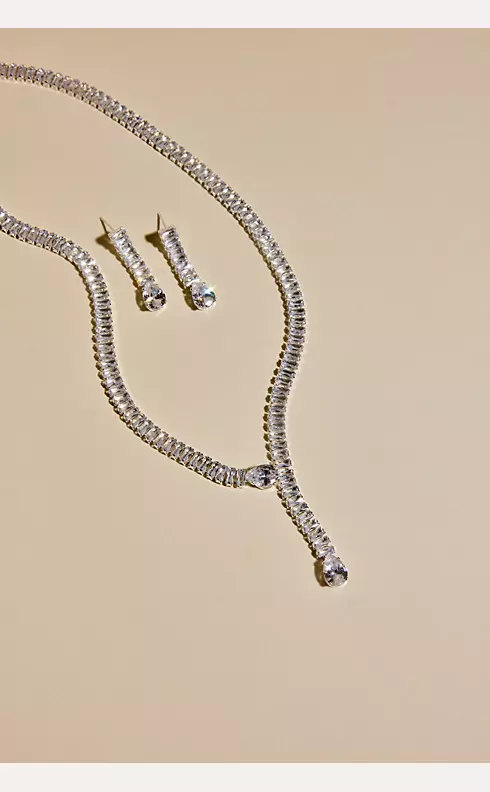 Cubic Zirconia Baguette Y-Necklace and Earrings Image 2