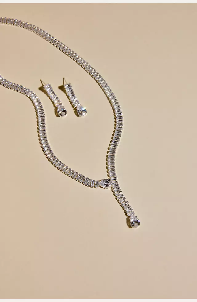 Cubic Zirconia Baguette Y-Necklace and Earrings Image 2