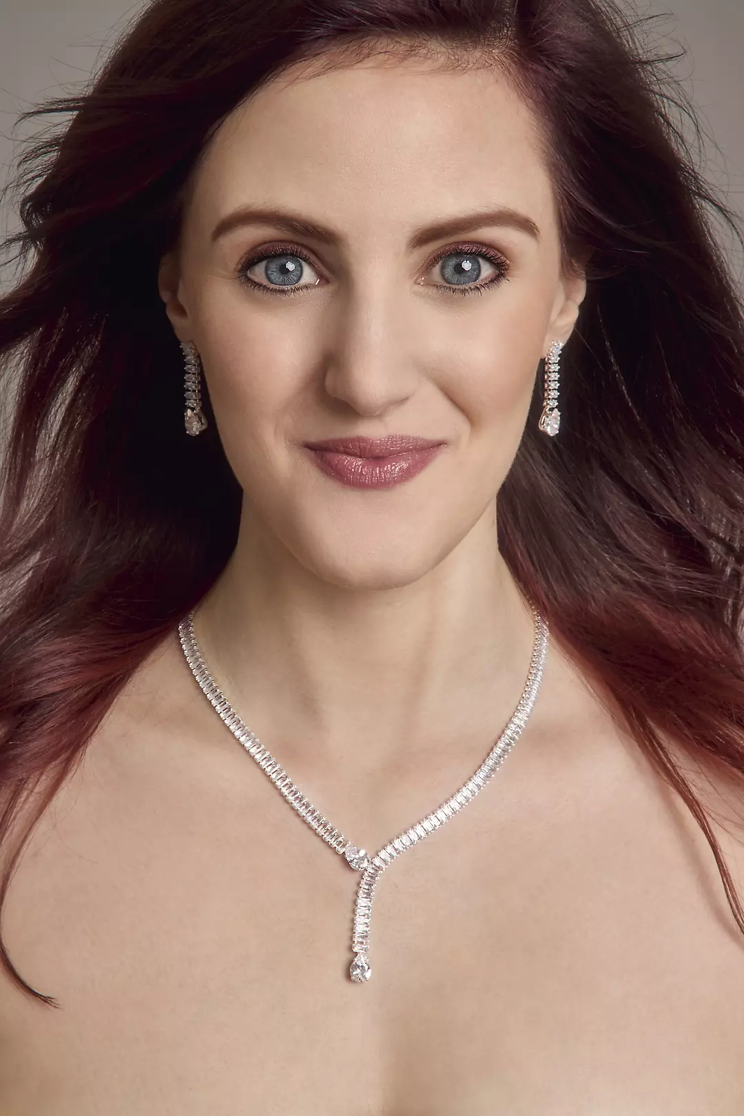 Cubic Zirconia Baguette Y-Necklace and Earrings | David's Bridal Cubic Zirconia Baguette Y-Necklace and Earrings | David's Bridal