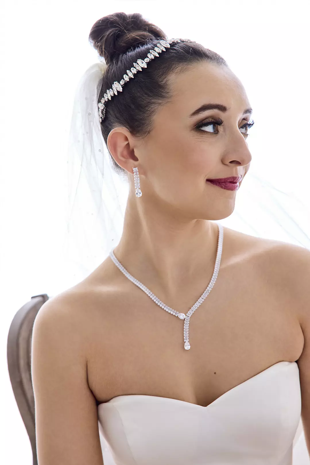Cubic Zirconia Baguette Y-Necklace and Earrings | David's Bridal Cubic Zirconia Baguette Y-Necklace and Earrings | David's Bridal