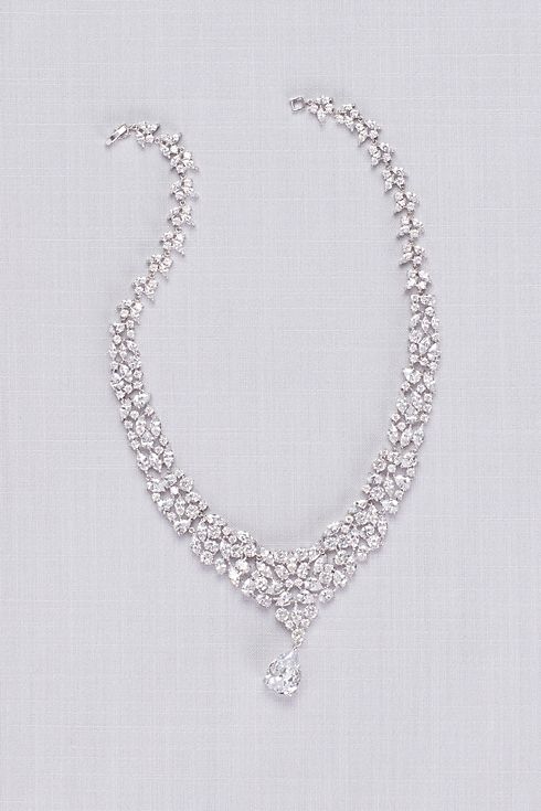 Leafy Crystal Necklace with Teardrop Pendant Image 1