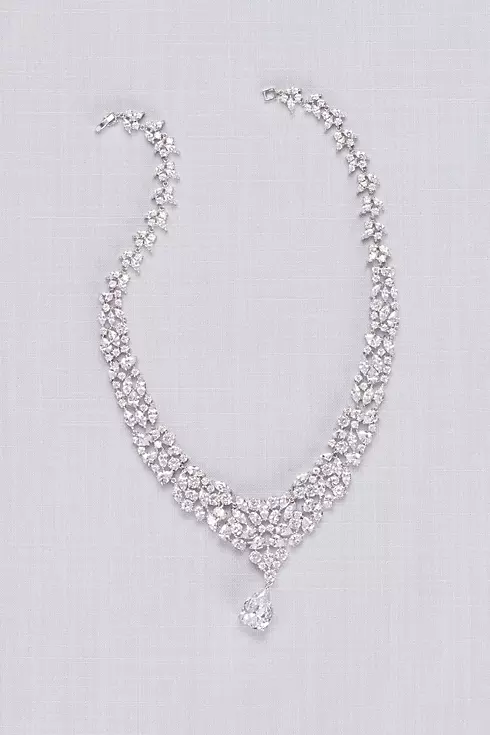 Leafy Crystal Necklace with Teardrop Pendant Image 1