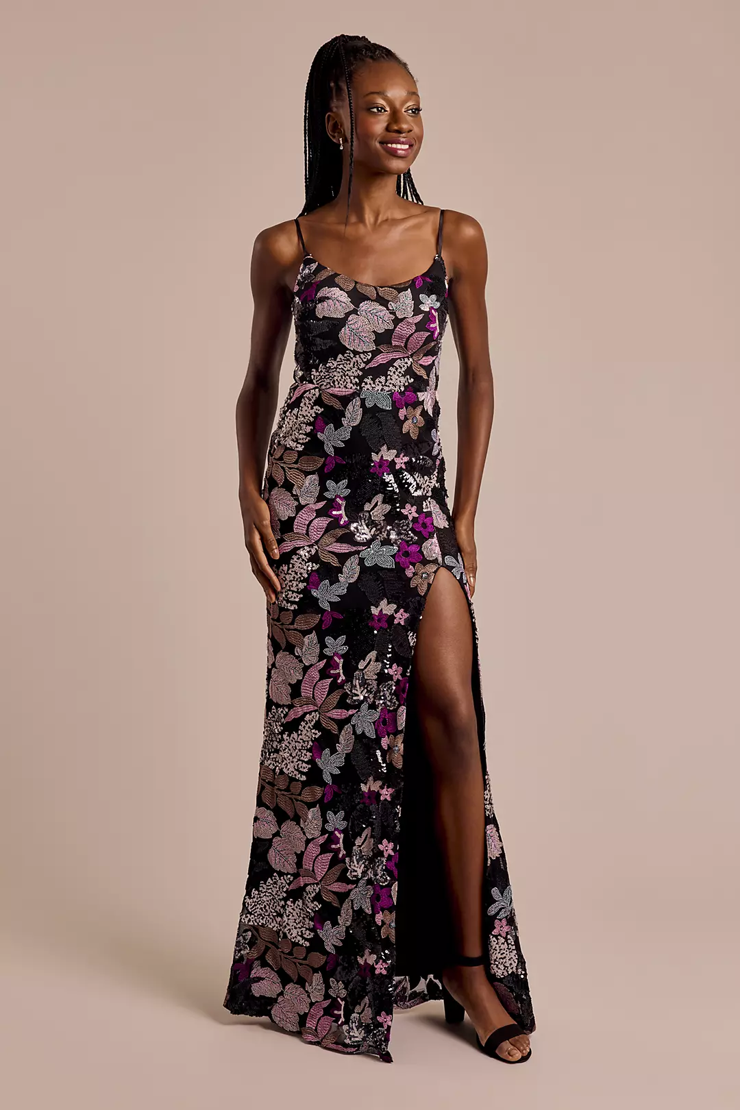 Floral Print Sequin Spaghetti Strap Sheath Dress | David's Floral Print Sequin Spaghetti Strap Sheath Dress | David's