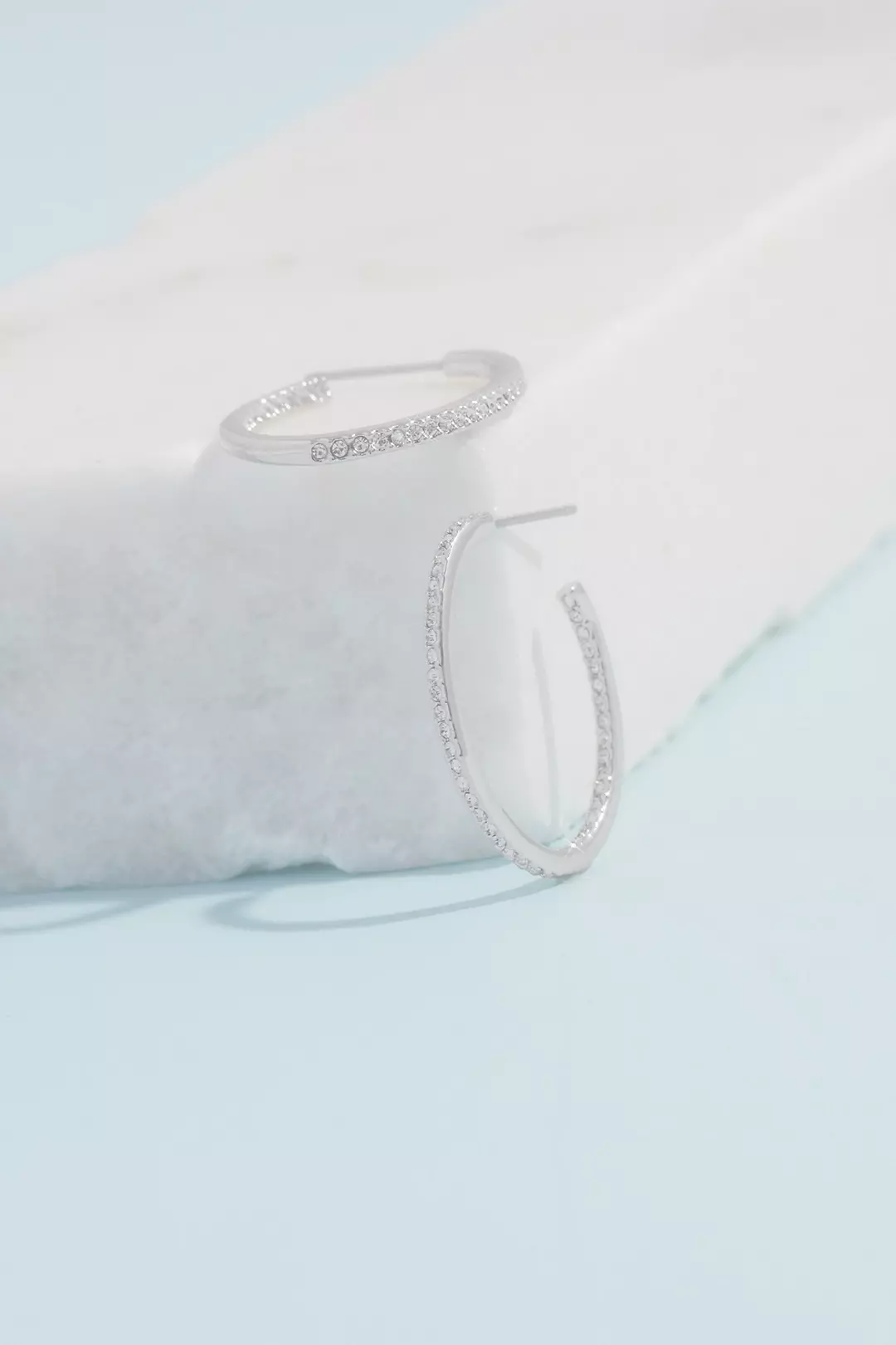 Rhodium and Cubic Zirconia Pave Slim Hoops Image