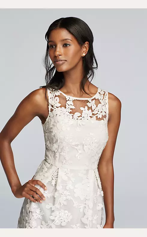 Short Sequined Lace Dress with Illusion Neckline Image 3