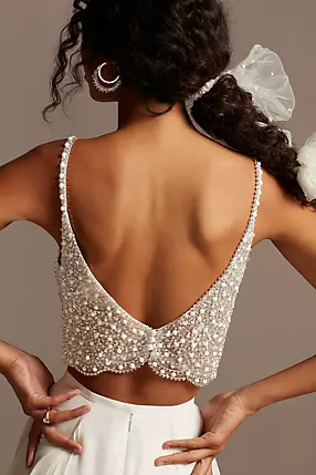 Embellished Spaghetti Strap Wedding Separates Top | David's Embellished Spaghetti Strap Wedding Separates Top | David's