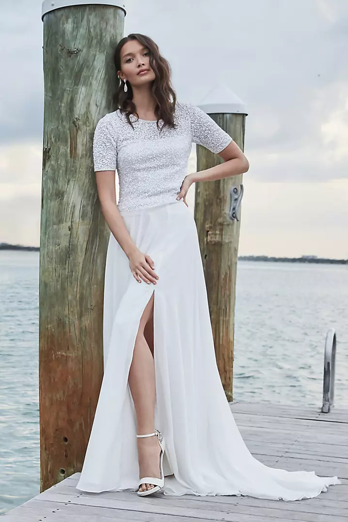 Chiffon Wedding Separates Circle Skirt with Slit | David's Chiffon Wedding Separates Circle Skirt with Slit | David's